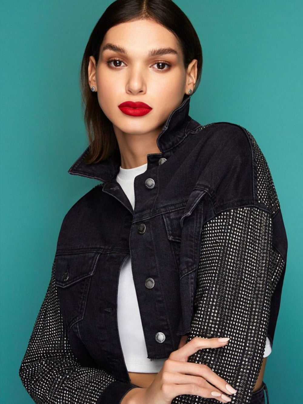 Topshop black denim studded jacket, BNWT, size 6