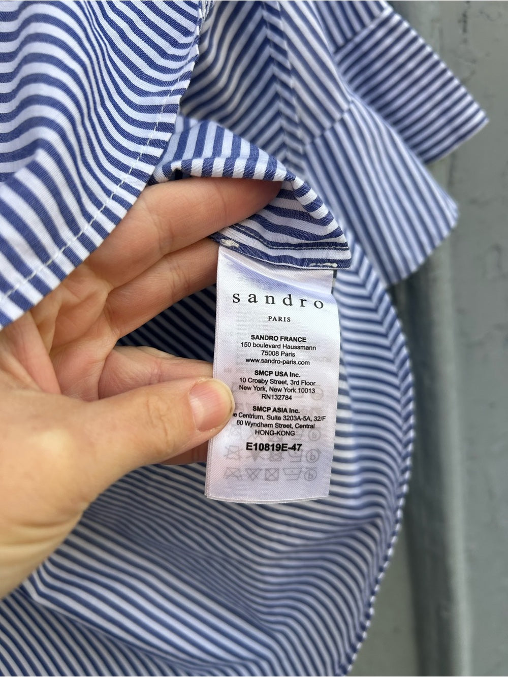 Sandro cotton striped bell sleeve blouse, size “2” (M)