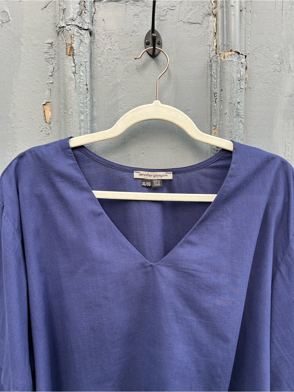 Jennifer Glasgow blue light cotton Samson blouse, size XL