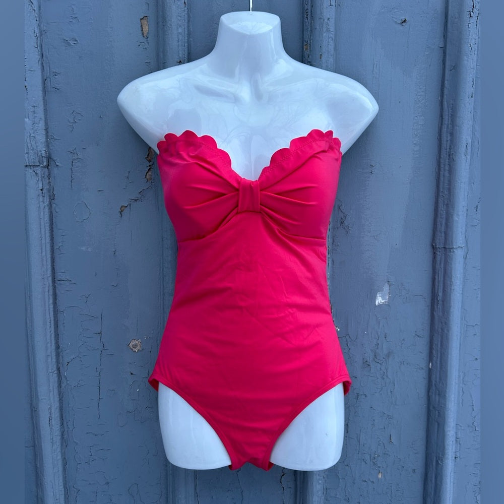 Kate Spade Womens Dive Right in Scallop Bandeau One Piece Swimsuit, Medium