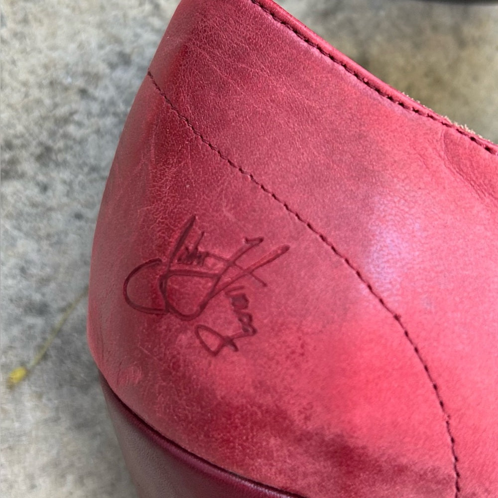 John Fluevog Red Look Out Fascination lace up leather heel, BNWOB, size 9