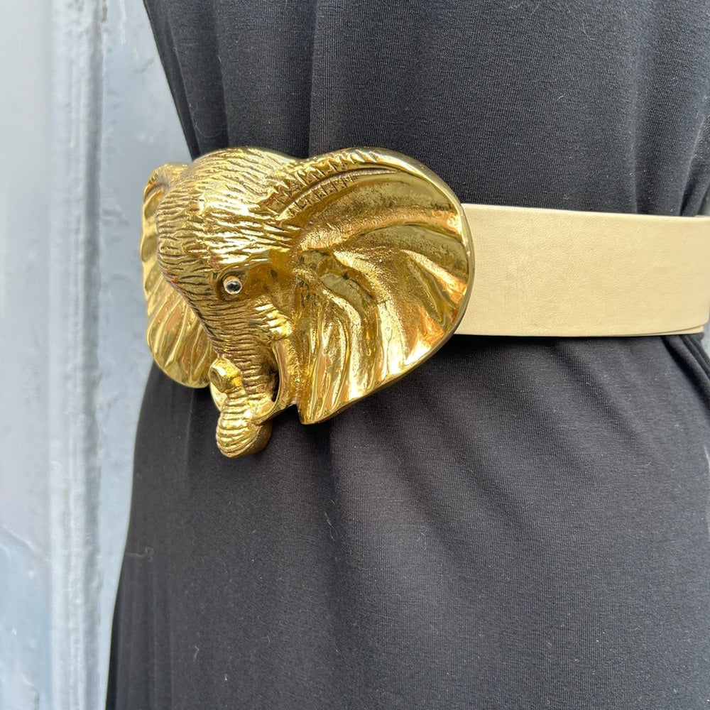 Vintage Statement Brass Buckle Elephant Belt