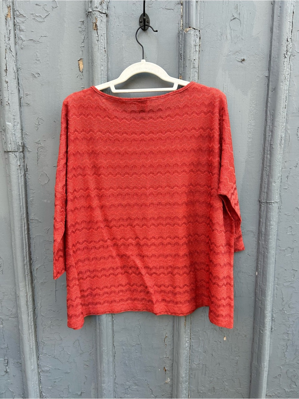 M Missoni Red Metallic Sparkle Lurex Stretch Knit Wave Top, size S