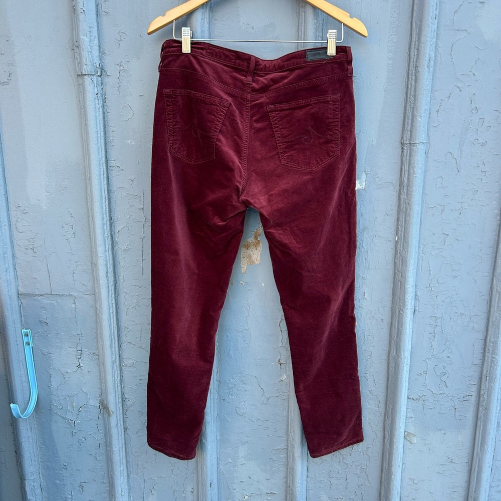 AG Merlot Velvet Stevie Slim Straight Pants, Size 30