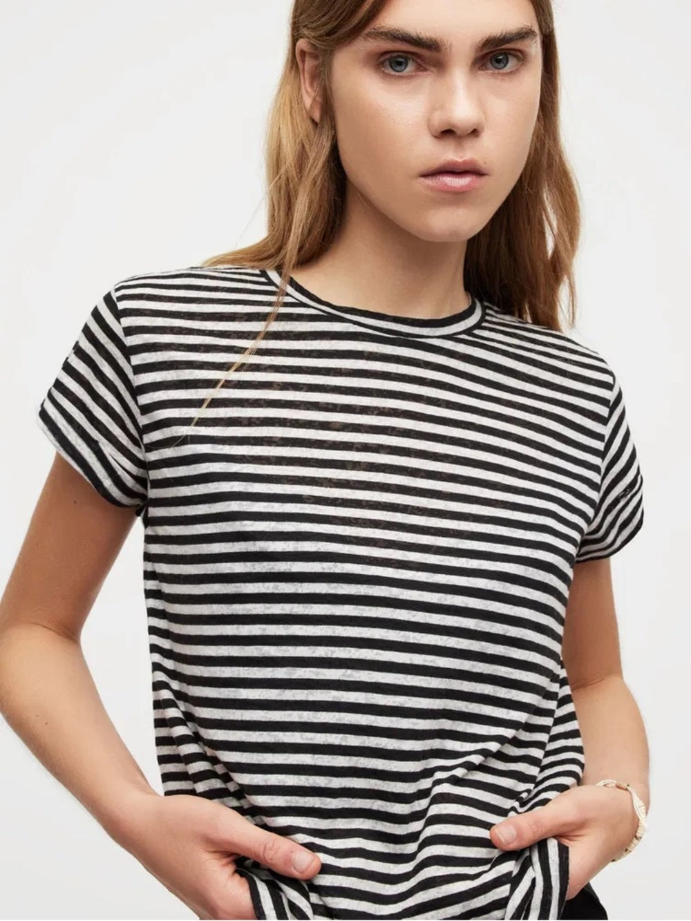 Allsaints black and white striped Anna tee, size 8