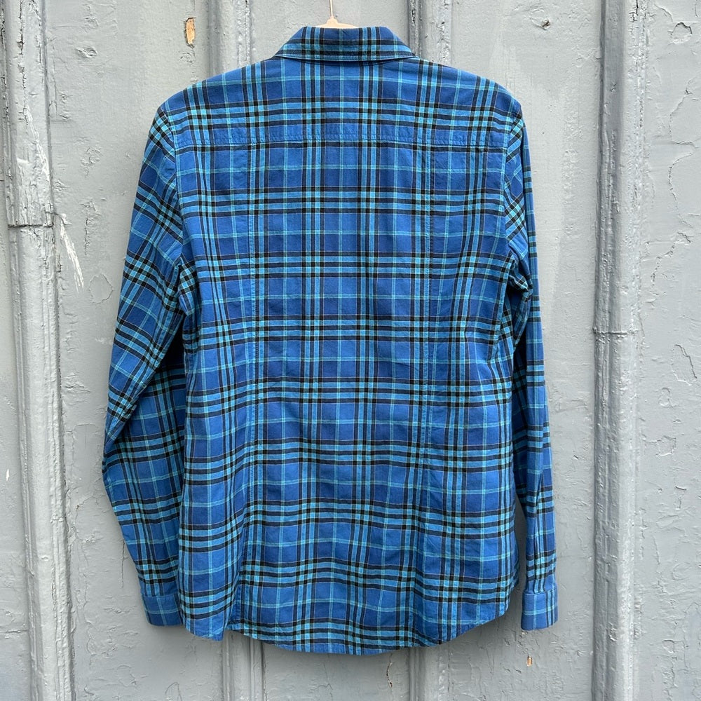 Burberry Blue Plaid Check Button Down Shirt, size Small