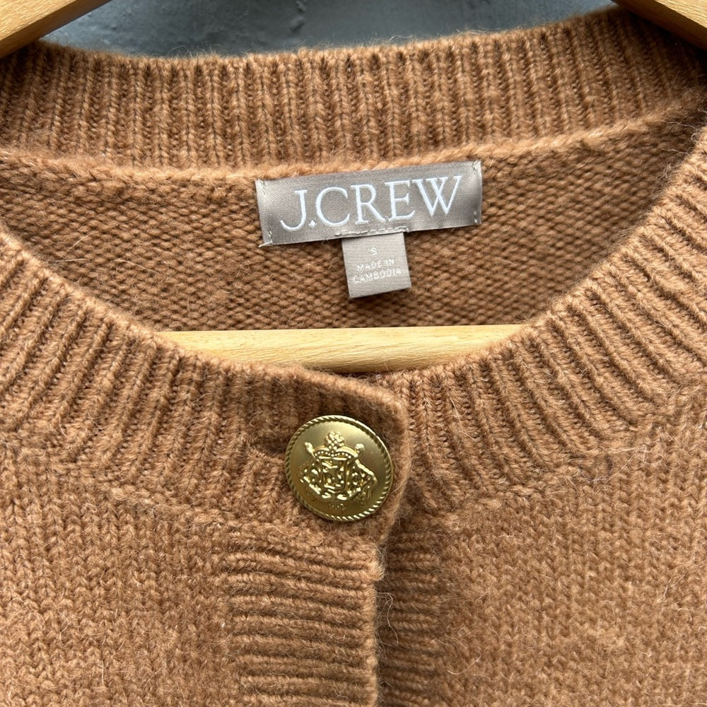 J Crew Caramel Alpaca Merino Button front Cardigan, Small