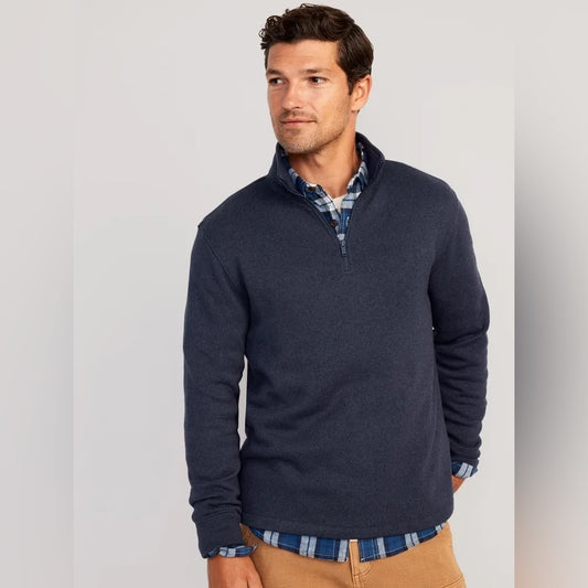 Gap Navy 1/4 zip Slub Merino Sweater, size L