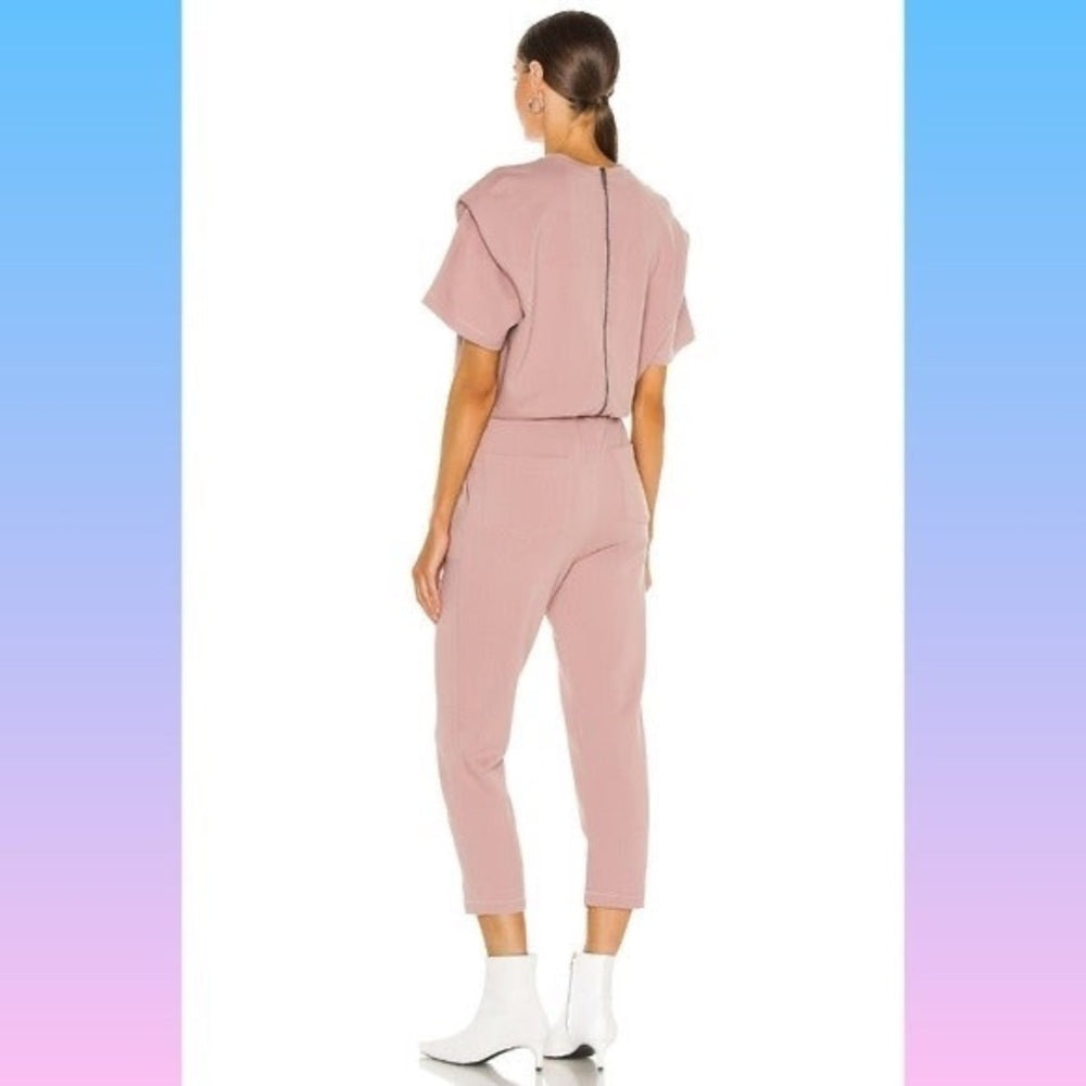 Pistola Clarisse French Terry Shoulder Pleat Jumpsuit in Cameo Pink, size XS