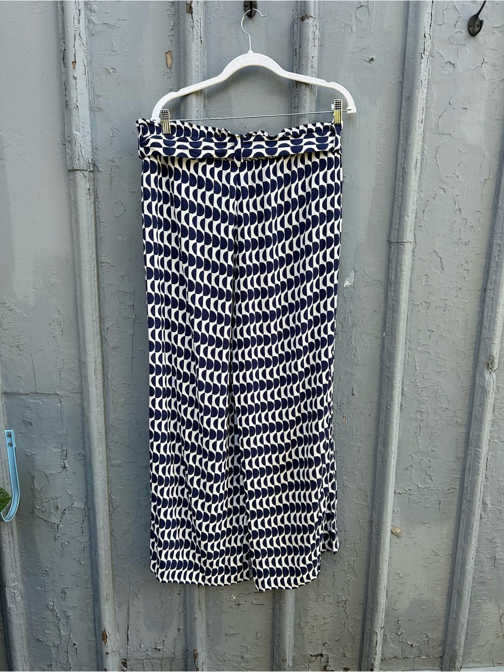 Olsen Blue & White Geometric Anna Pant, Size 16
