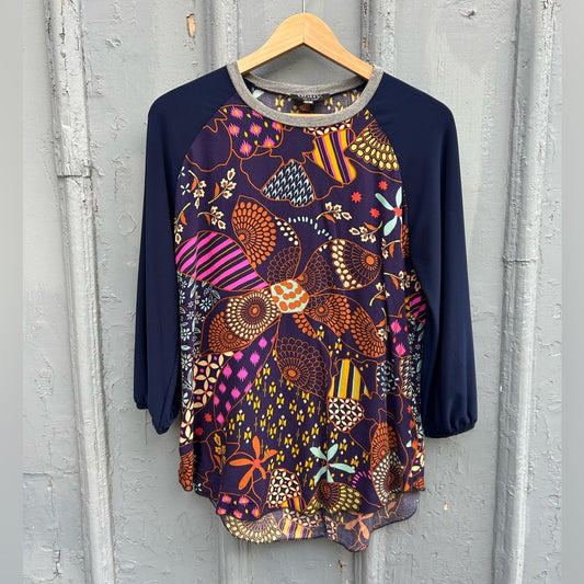 Dotty Long Sleeve floral baseball tee, size M