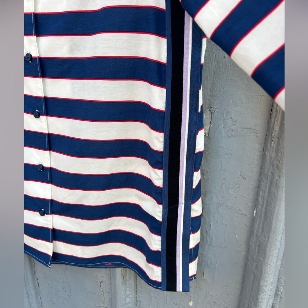 Lacoste Striped Button-down with knit stripe down sides, size 38 (M)