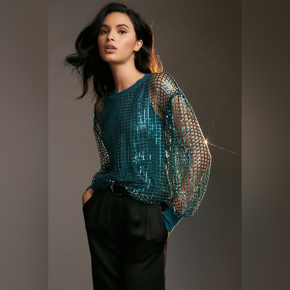Pilcro Long-Sleeve Sequin Top, Medium