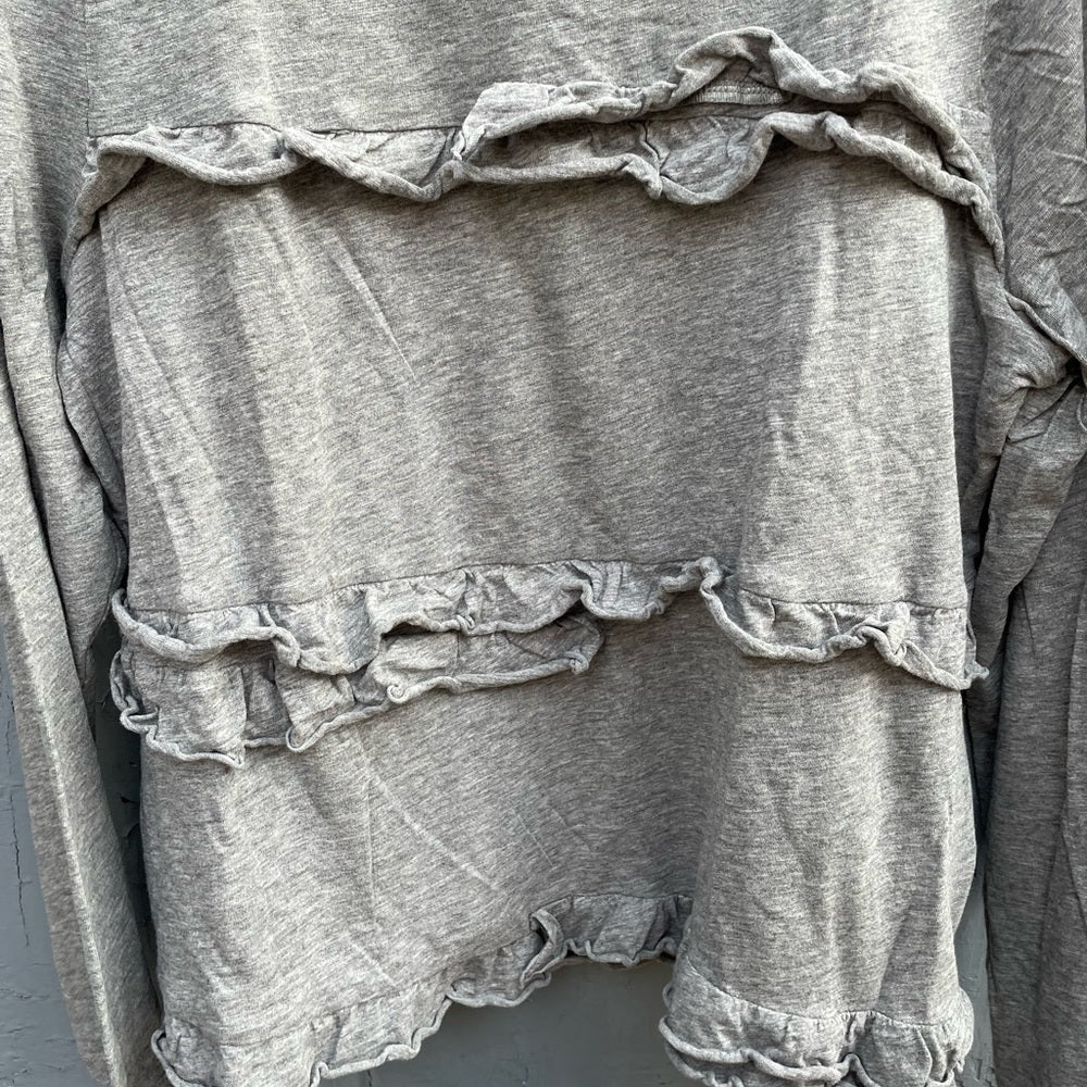 J. Crew Grey Ruffle Front Long Sleeve Shirt, Large