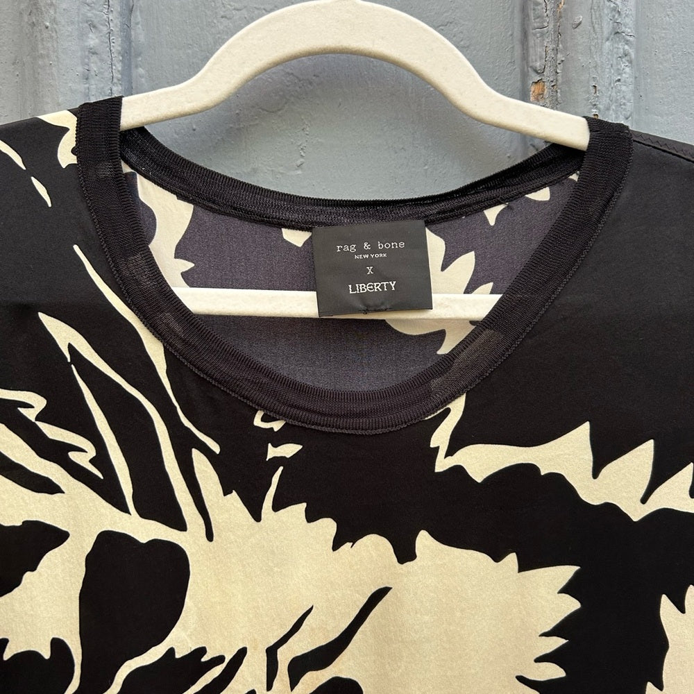 rag & bone x Liberty silk black and white floral sleeveless, size XL