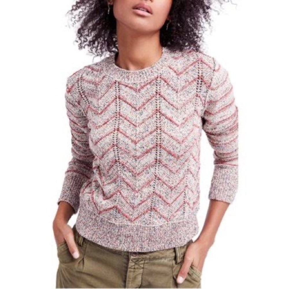Free People Zig Zag Sweater Pullover Cotton Blend Slightly Cropped Size S