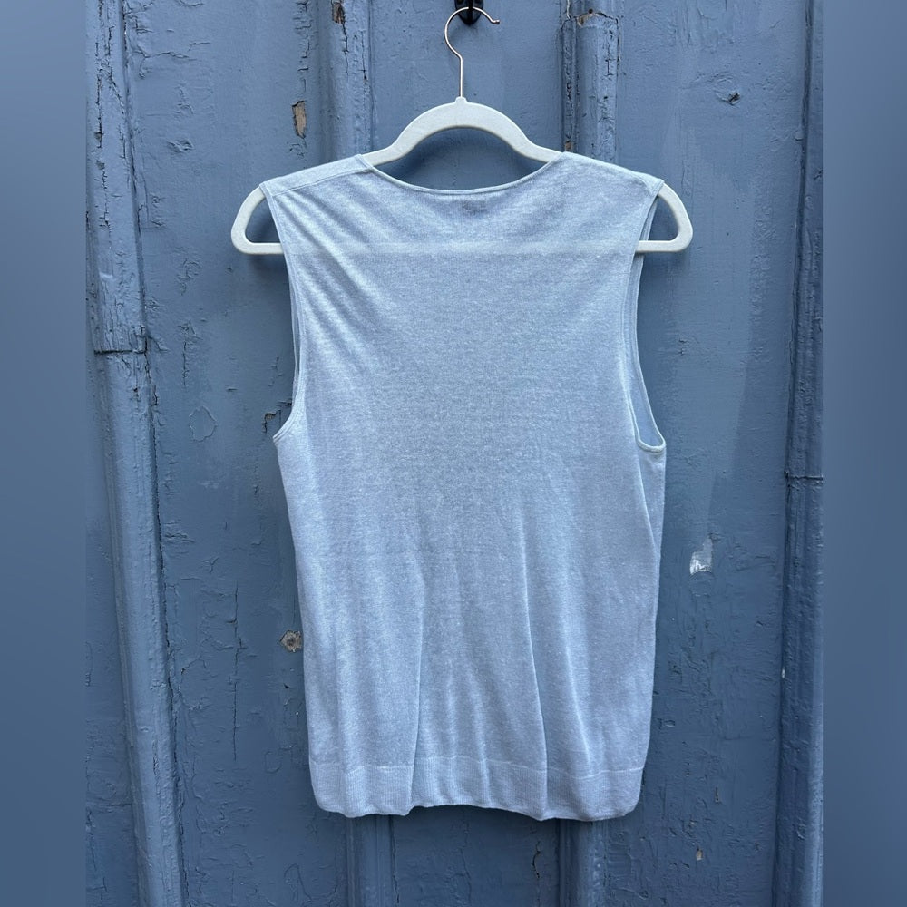 Theory linen blend knit sleeveless blue top, size M