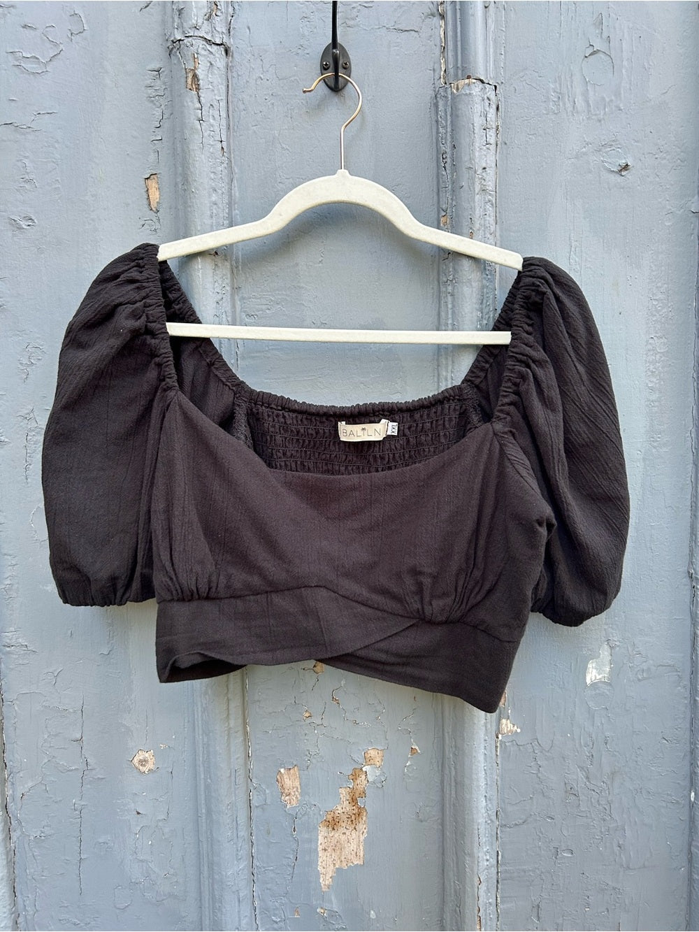 Baliln Black Kiana Linen Crop Top, size XXL
