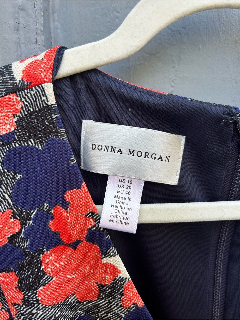 Donna Morgan Fit & Flare Blue red floral dress, size 16
