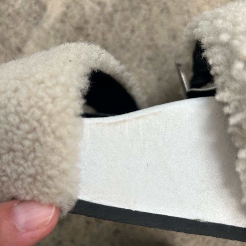 rag & bone Fluffy Shearling Evin Slide Platforms, size 38