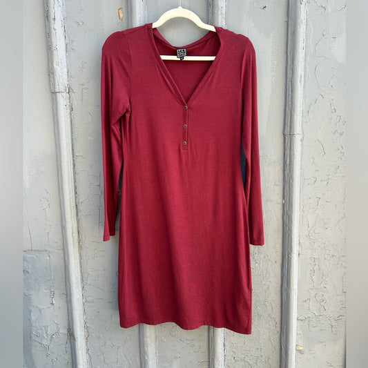 Ziliotto Maroon Long Sleeve v Neck Tee Dress, size S