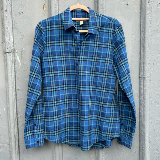 Burberry Blue Plaid Check Button Down Shirt, size Small