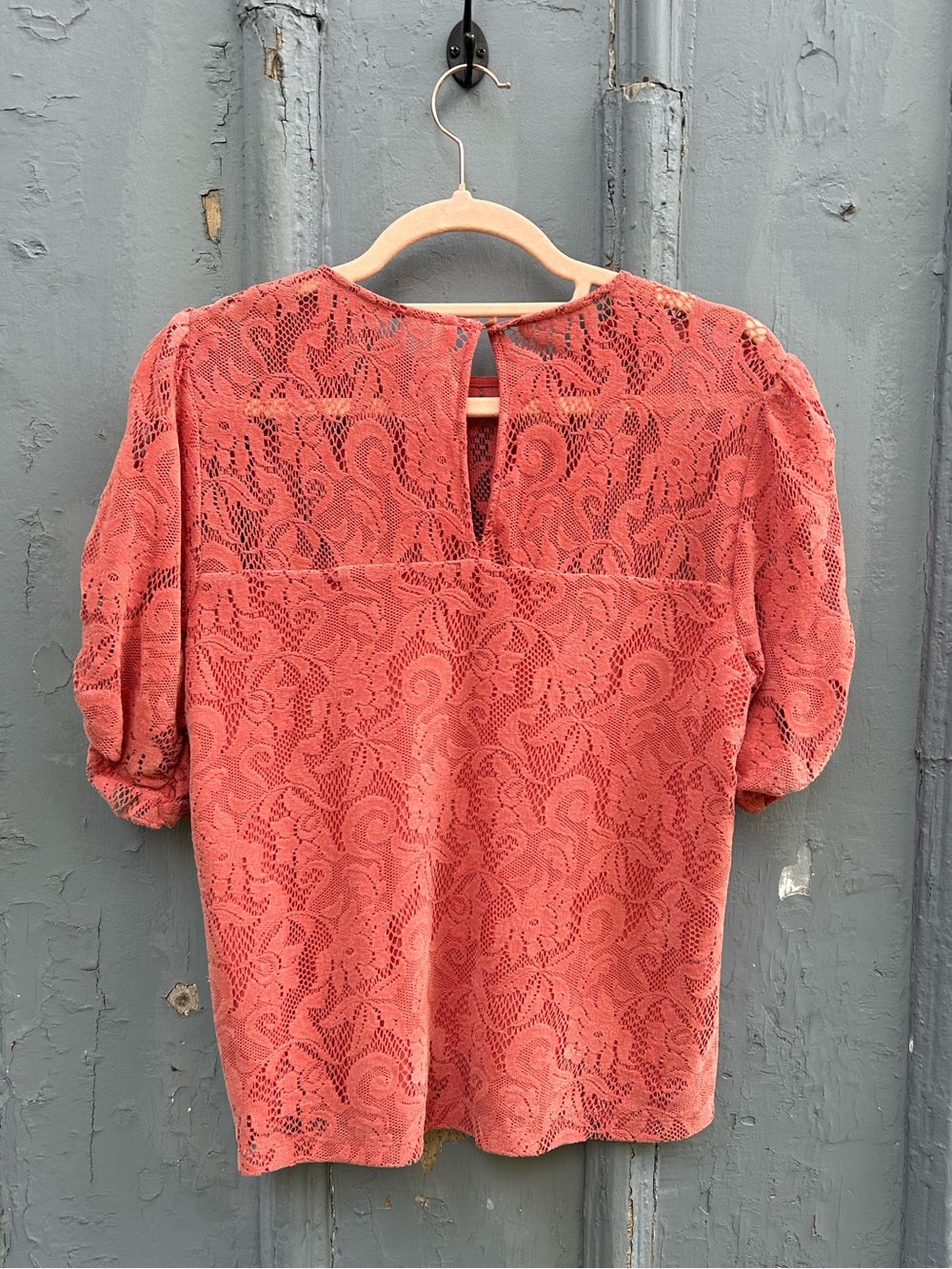 Anthropologie Parvati Velvet Lace Ruched Blouse Short Sleeve Top, Extra Small