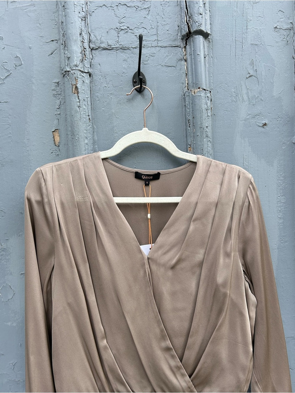 Quince washable silk surplice bodysuit, morel grey, BNWT, small