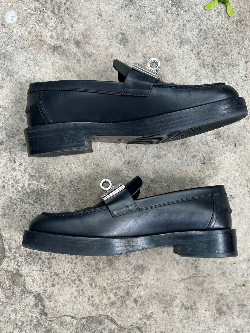 Hermes Black Hot Loafer with Palladium Kelly Buckle, size 6