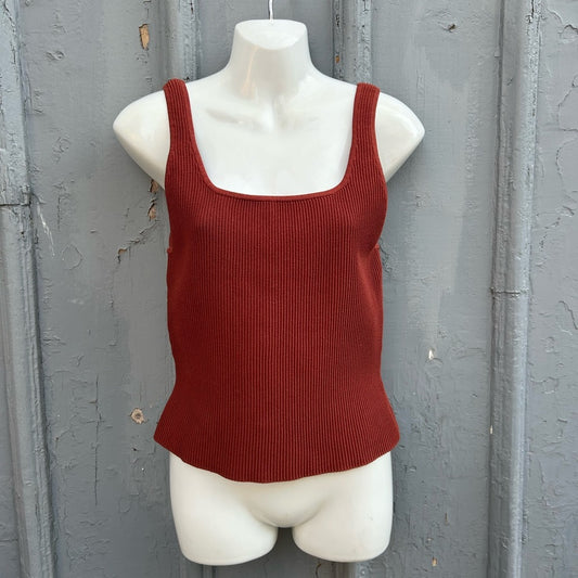 Babaton Rust Red Sculpt Knit Squareneck Tank, size Large