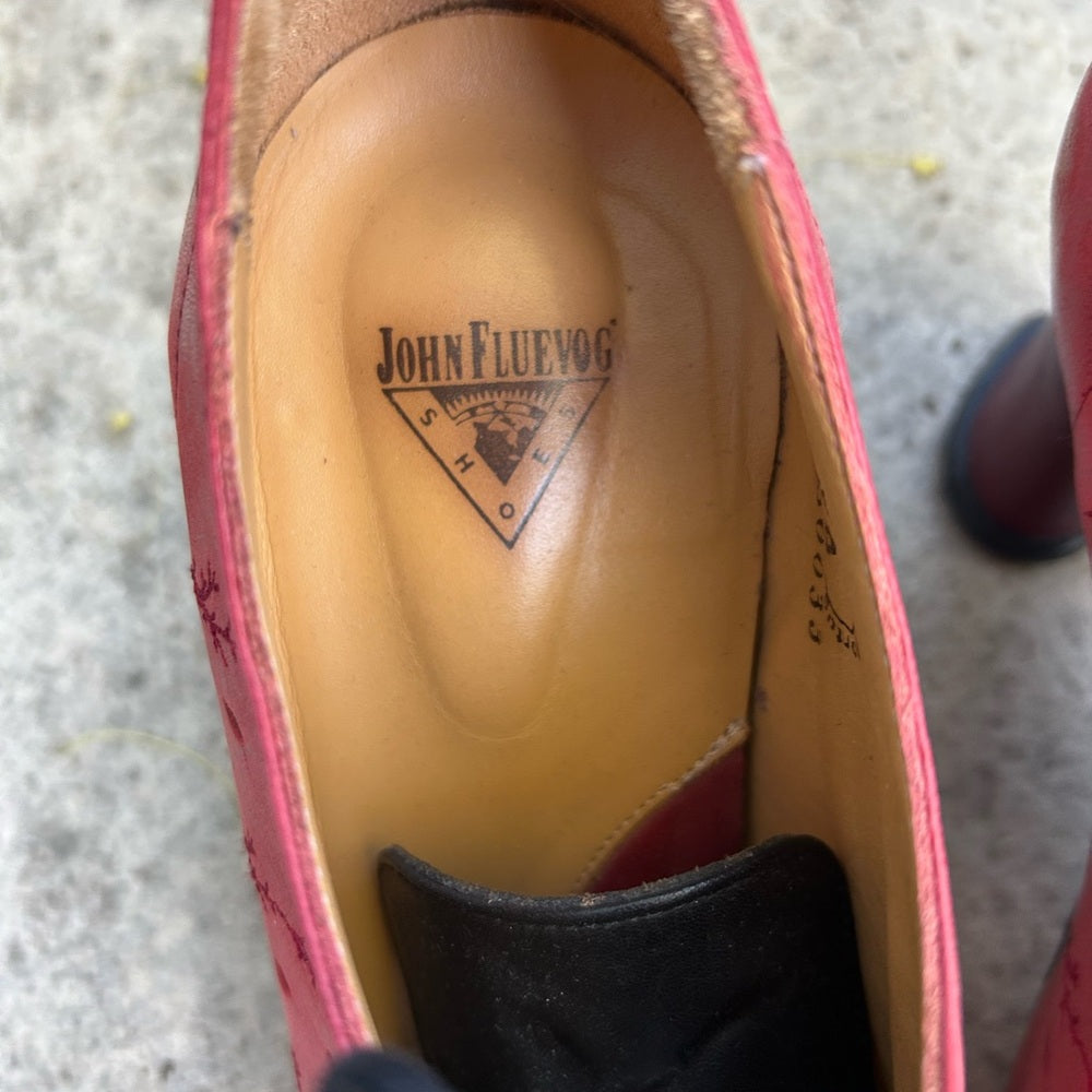 John Fluevog Red Look Out Fascination lace up leather heel, BNWOB, size 9