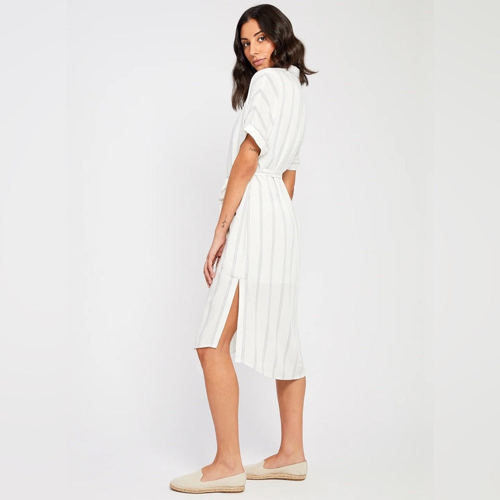 Gentle Fawn belted verticle stripe dress, size M