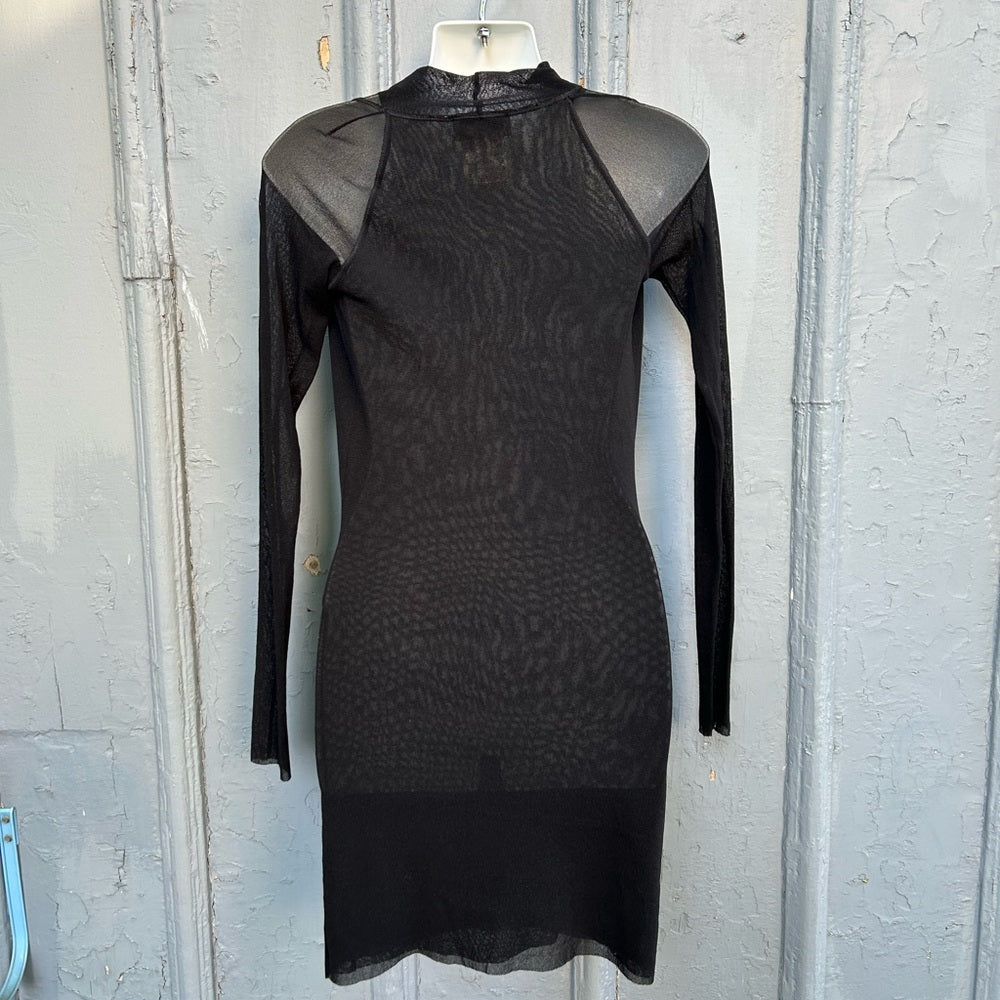 Fuzzi Black Cowl neck Mesh Dress, size XS