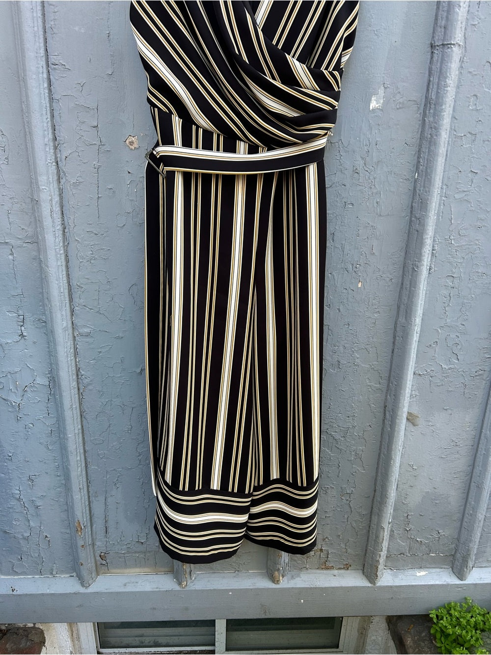 Joseph Ribkoff Black & Gold Stripe Jumpsuit, Size 16