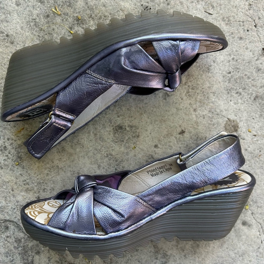 Fly London Yakin Pewter Wedge, size 38
