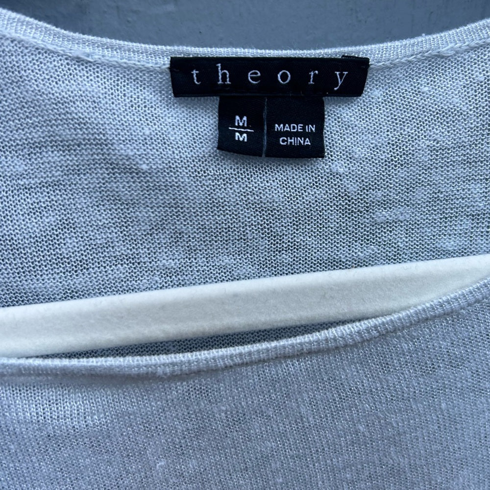 Theory linen blend knit sleeveless blue top, size M