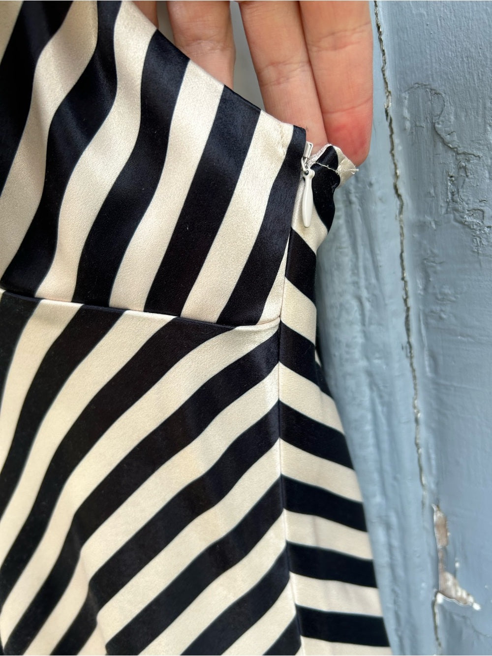 Shona Joy black & white Striped Satin Slip dress, size 4