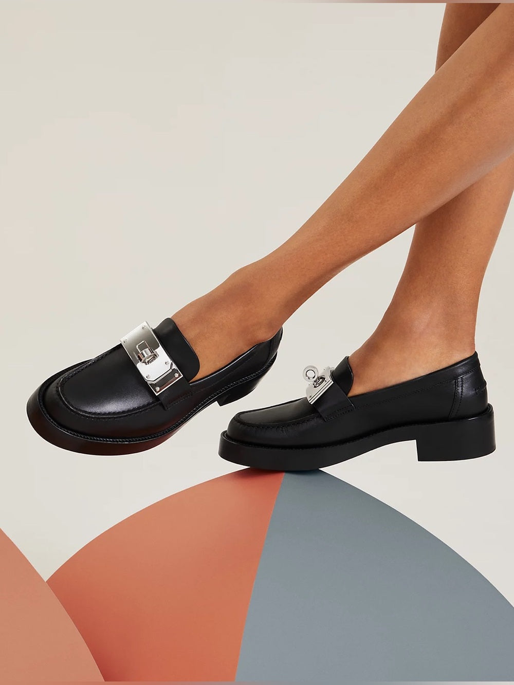 Hermes Black Hot Loafer with Palladium Kelly Buckle, size 6
