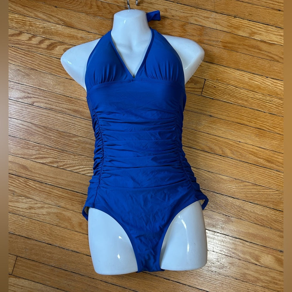 J Crew Blue Ruched One Piece, size 8