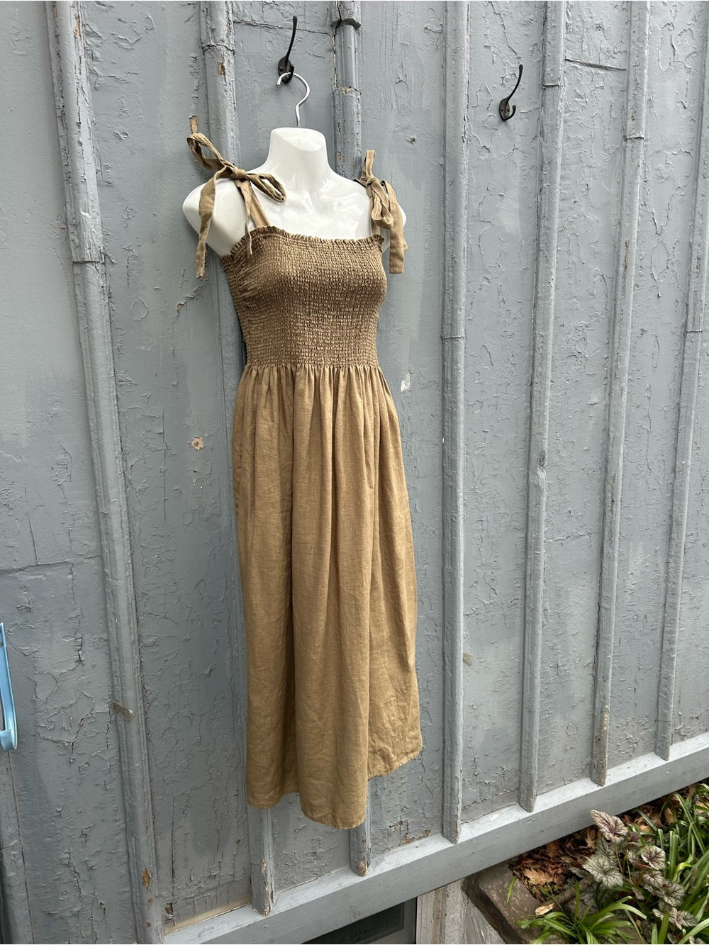 Wilfred Khaki Golden Hour Smocked Dress, size Large
