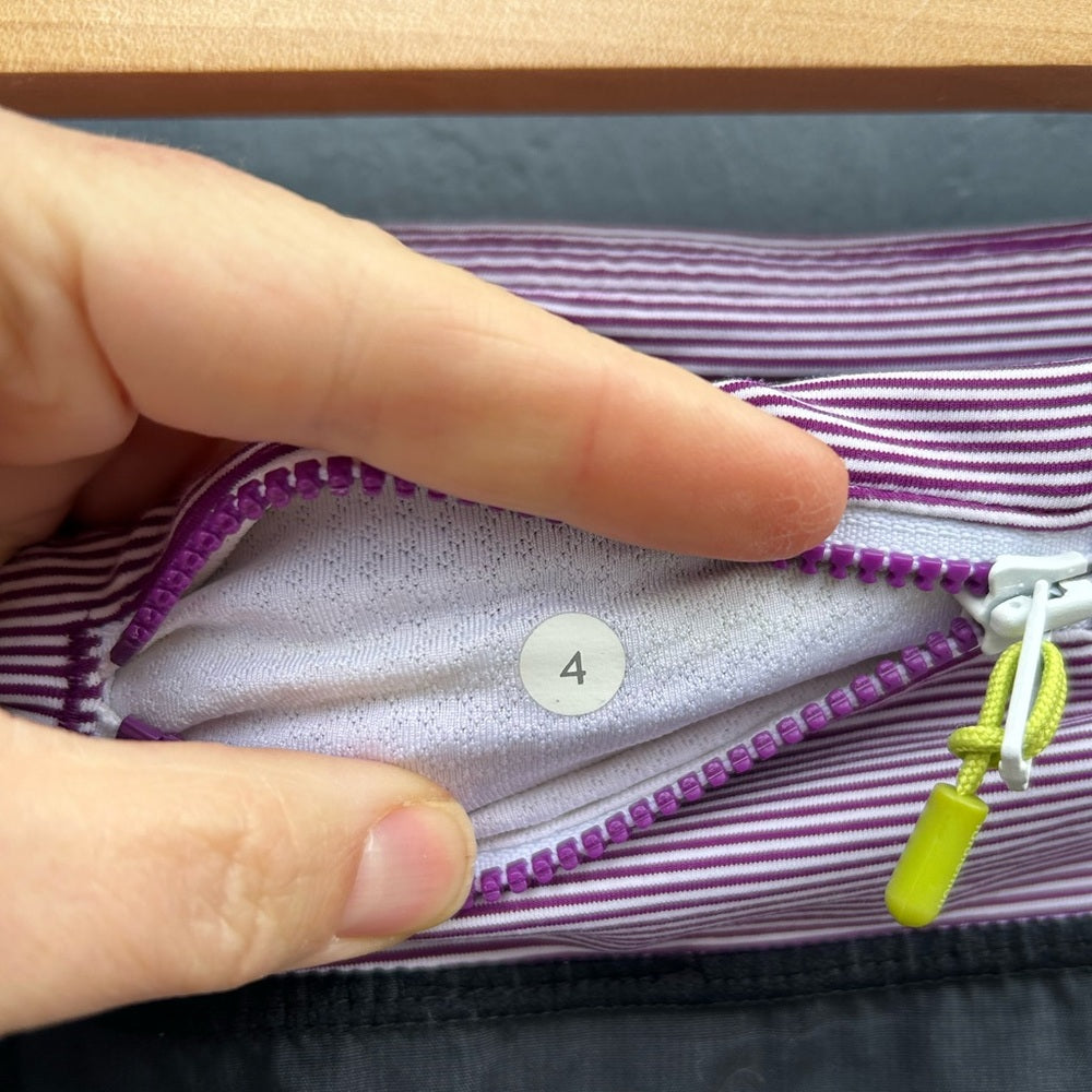 Lululemon Purple Black Turbo Run Shorts, size 4