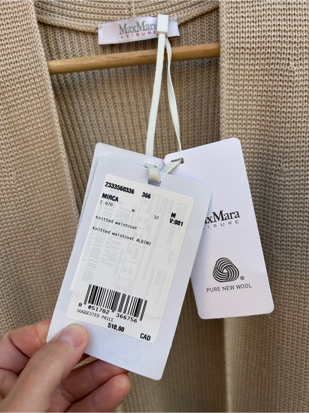 Max Mara Leisure Knitted Wool Waistcoat, BNWT, Taupe, size M