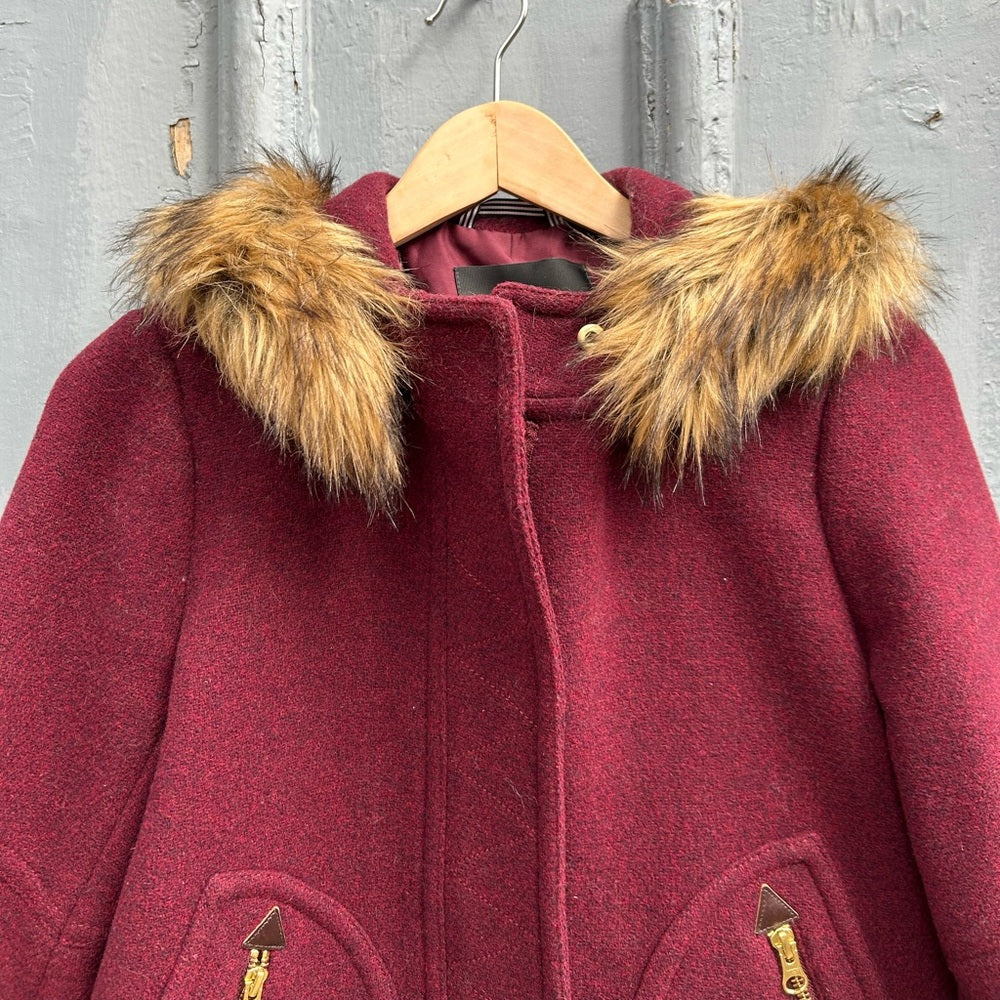 J. Crew Chateau Parka In Italian Stadium-cloth Midnight Burgundy, size 2