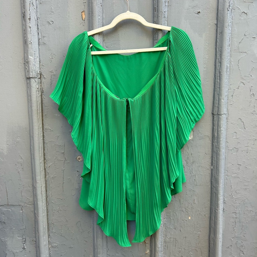 Halston green shawl draped blouse, size XL