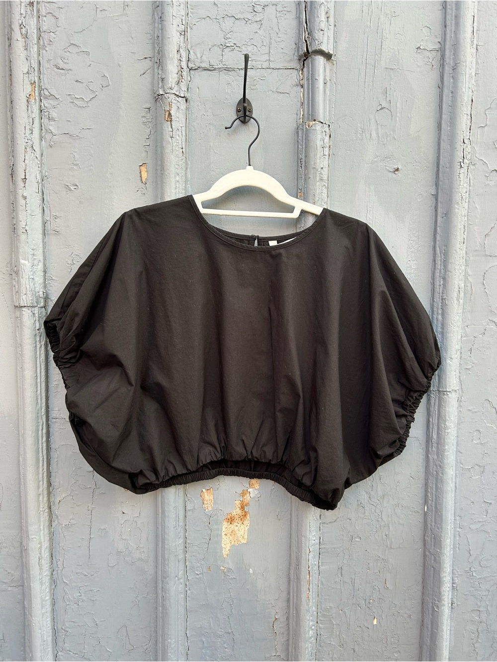 Banana Republic Black Poplin Bubble-Hem Cropped Top, M