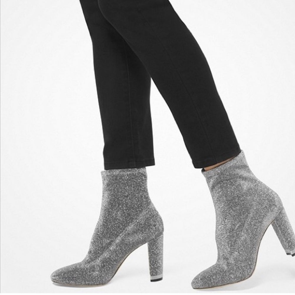 Michael Michael Kors Mandy Black Glitter Stretch-Knit Ankle Boot, size 10