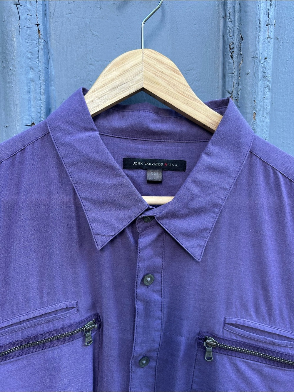 John Varvatos Purple Double Zip Chest Pocket Button-Down Shirt, size XXL