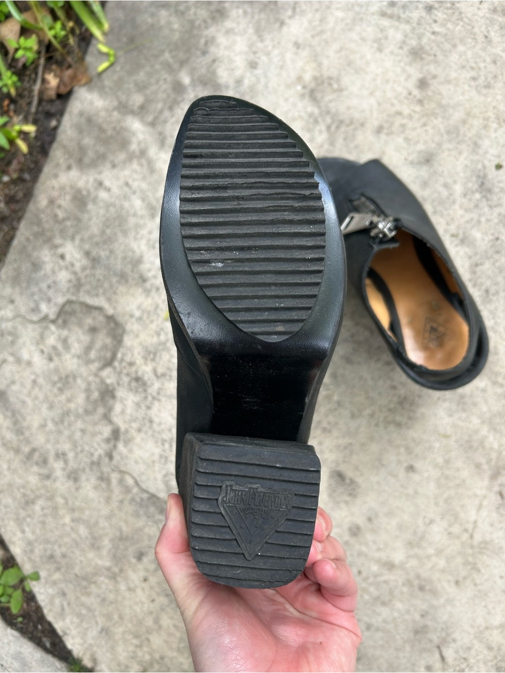 John Fluevog Black Prepare 2.0 Tent Open Toe Platform Sandal, size 7