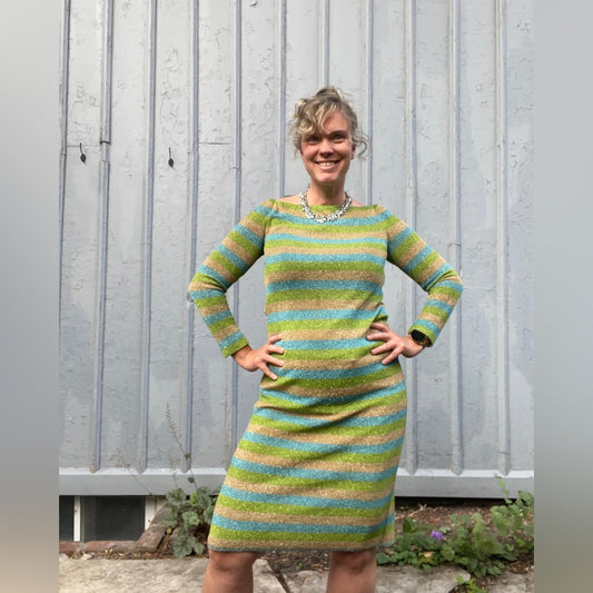 Vintage Tricosa Paris Striped Metallic Knit Dress, size Small