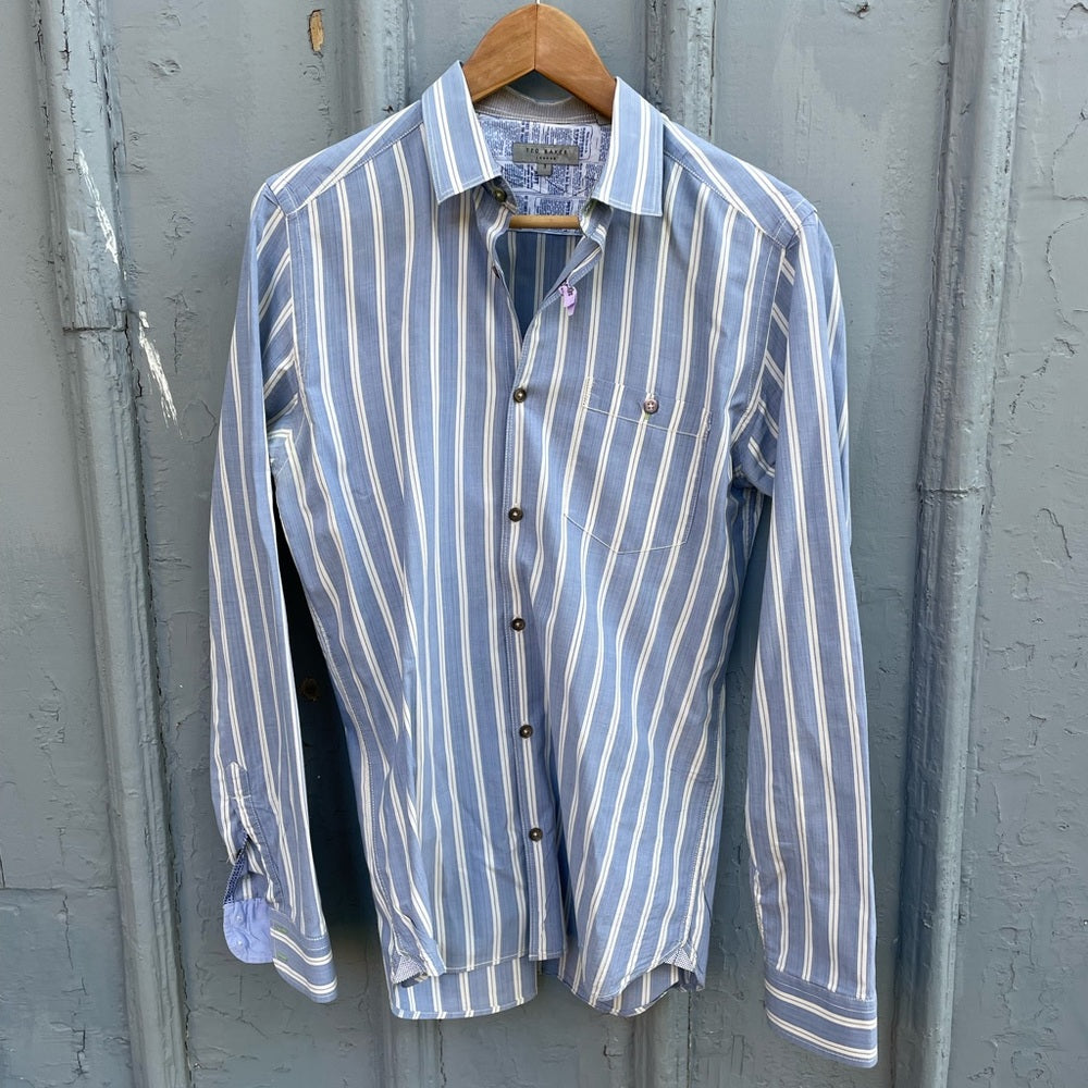 Ted Baker blue/ striped “yorksto” Buttondown, Ted size 3 (medium)